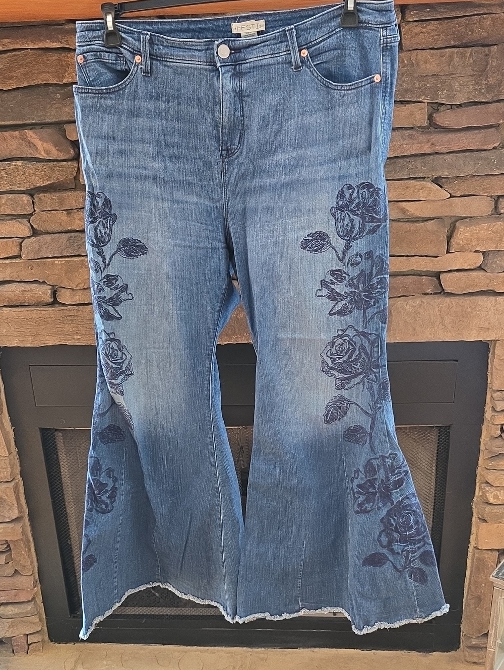 High-Rise Blue Floral Wide-Leg Jeans